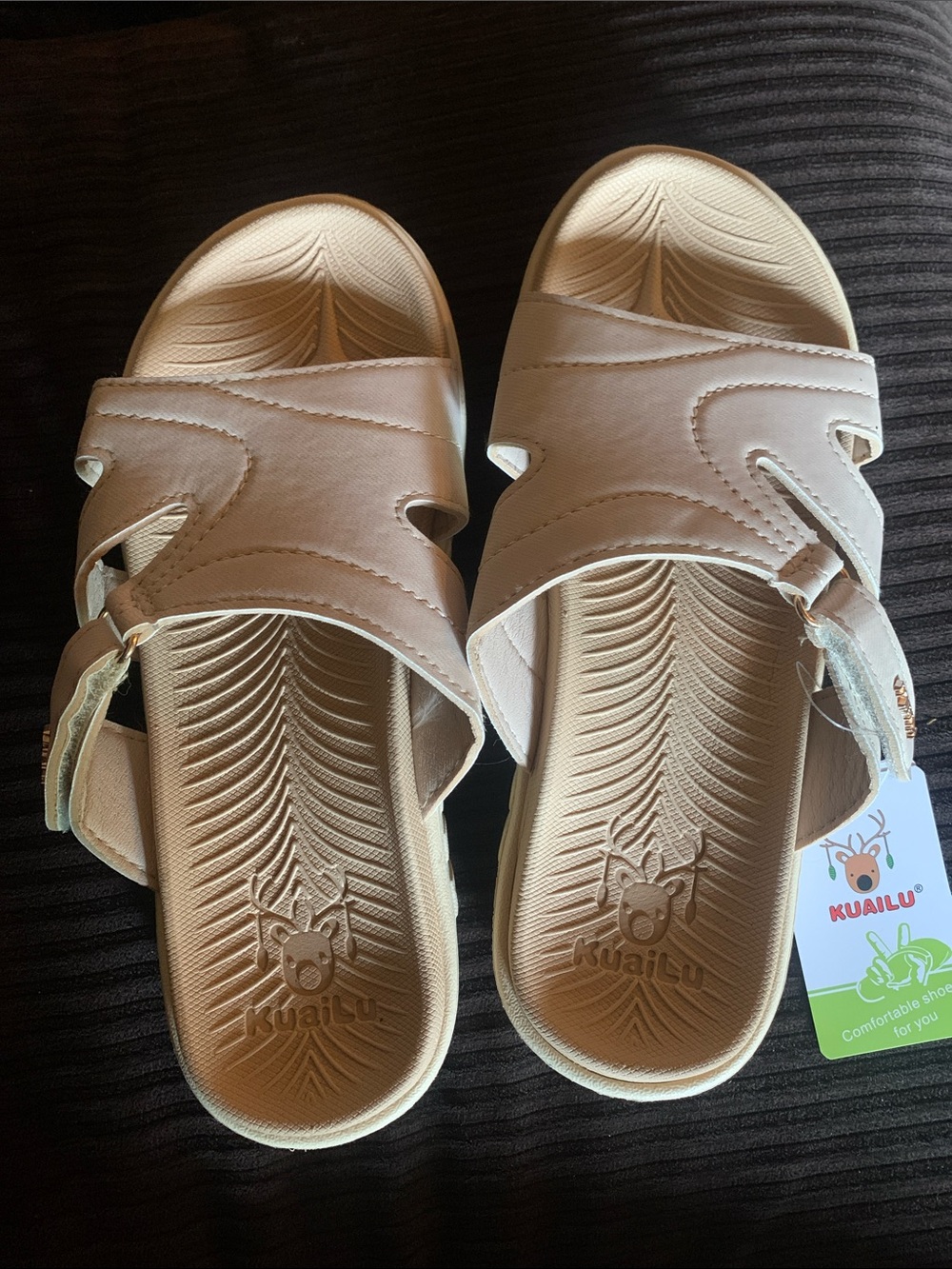 Kuailu Women's Beige Slide Sandals